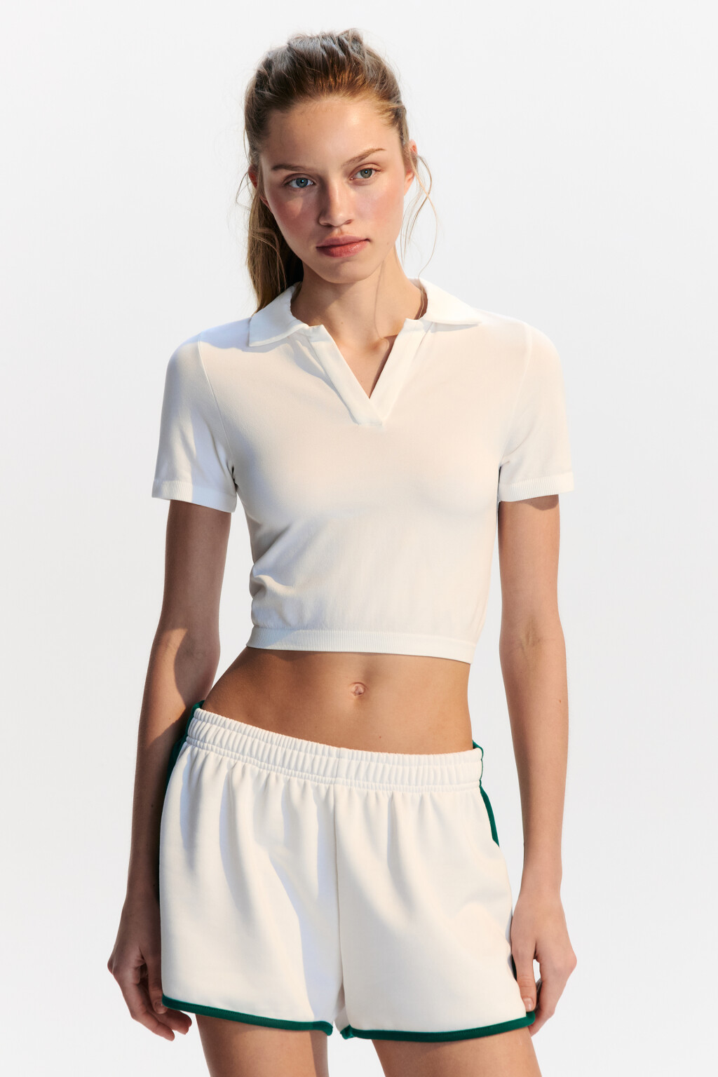 Футболка-поло спортивная в рубчик - цвет ванильный - 2