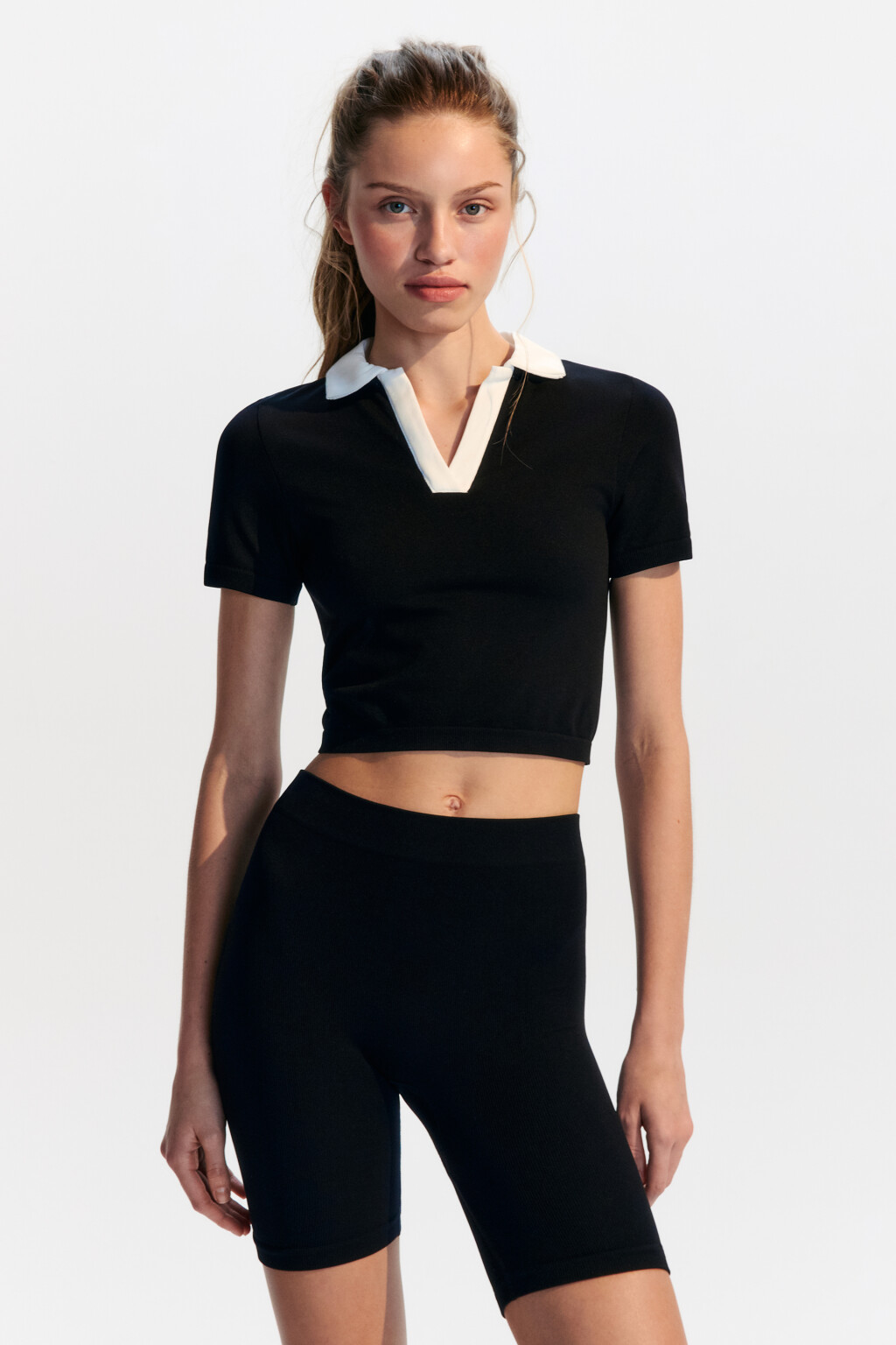 Футболка-поло спортивная в рубчик - цвет черный - 2