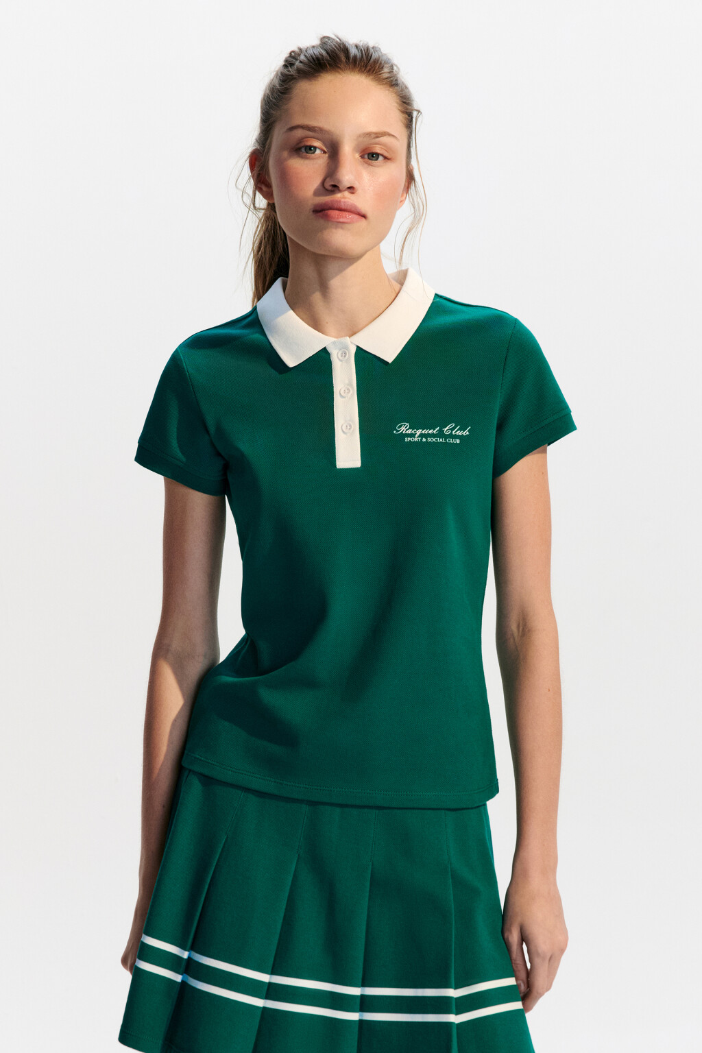 Футболка-поло спортивная с надписью - цвет зеленый - 2