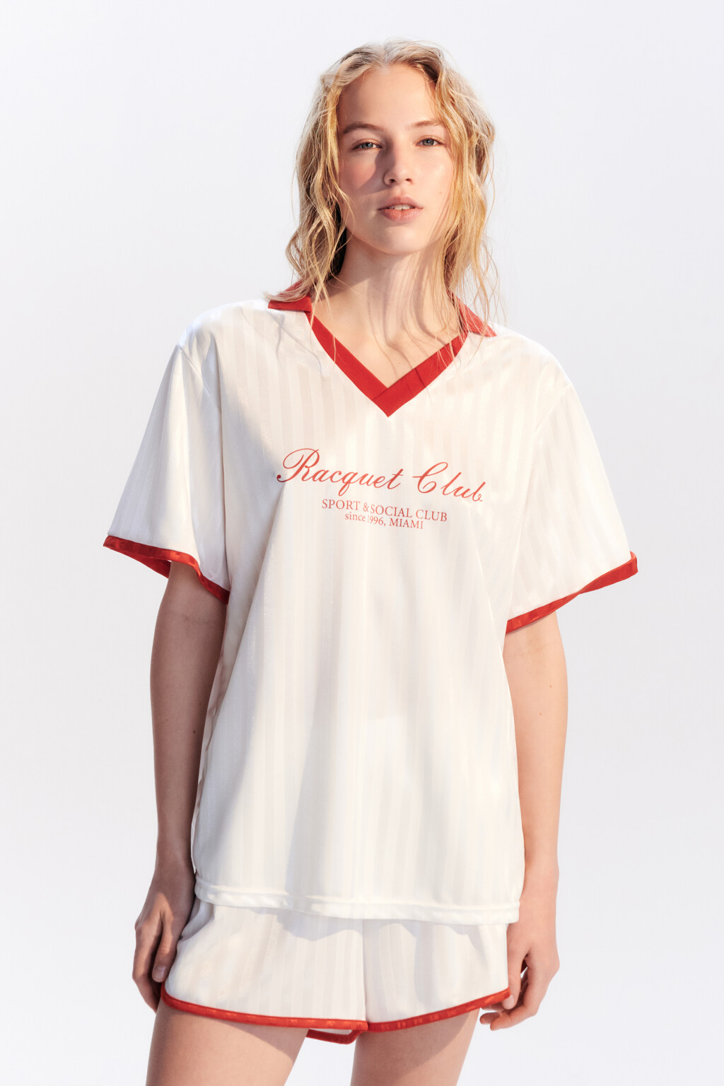 Футболка-джерси атласная с принтом - цвет ванильный - 3