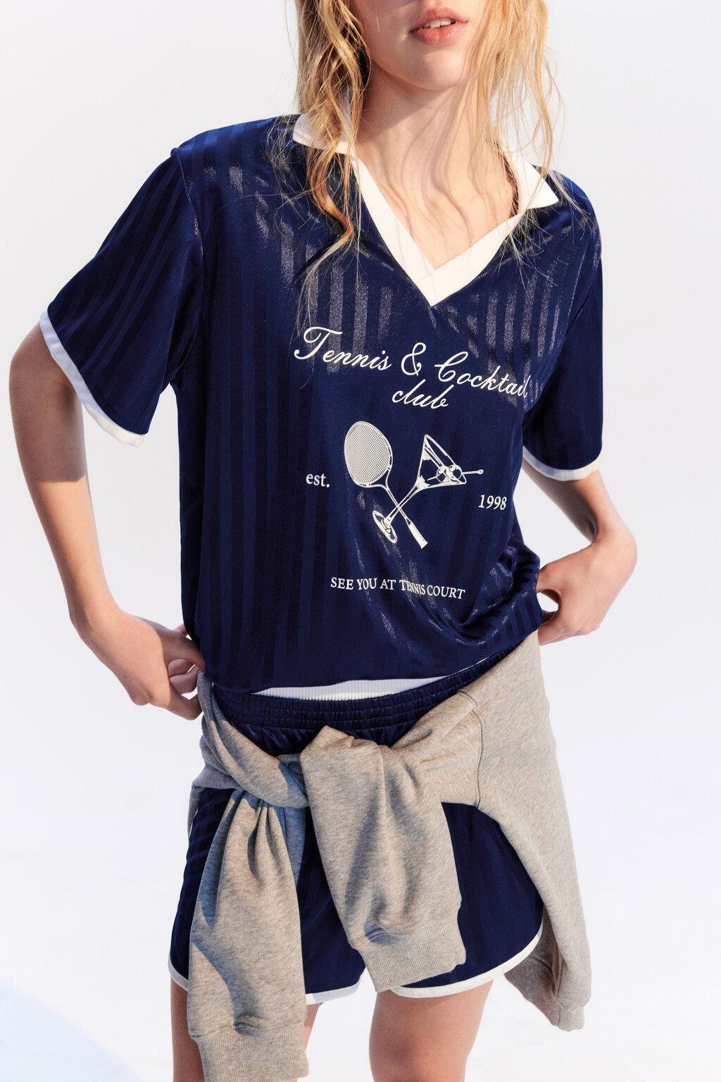 Футболка-джерси атласная с принтом - цвет синий - 1