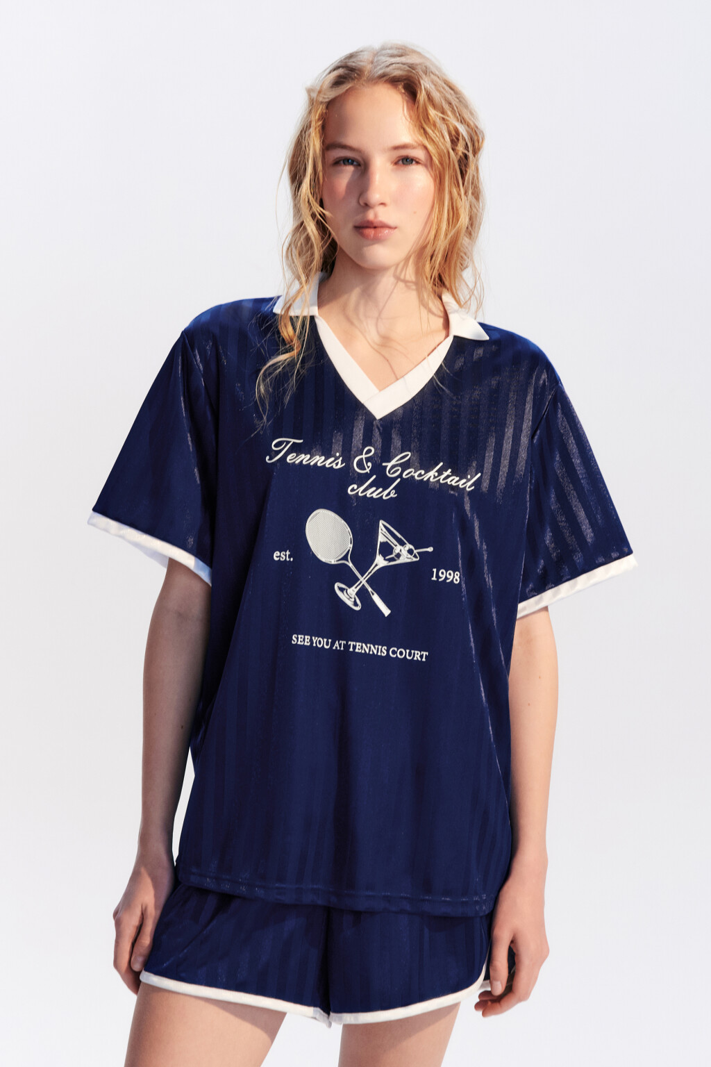 Футболка-джерси атласная с принтом - цвет синий - 3