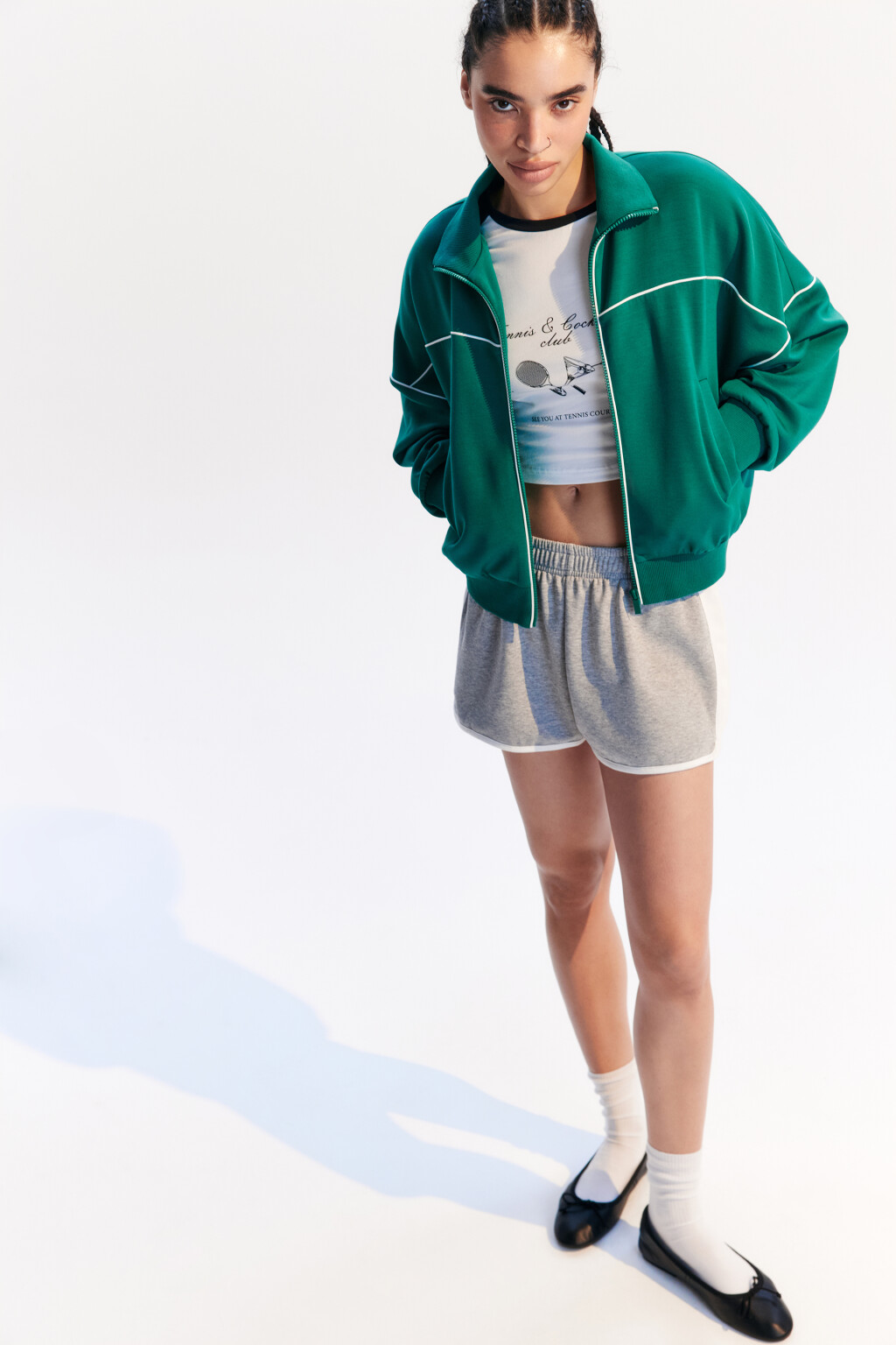 Толстовка спортивная с лампасами - цвет зеленый - 1