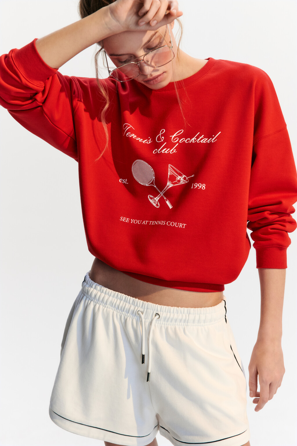 Свитшот oversize трикотажный с принтом - цвет красный - 1