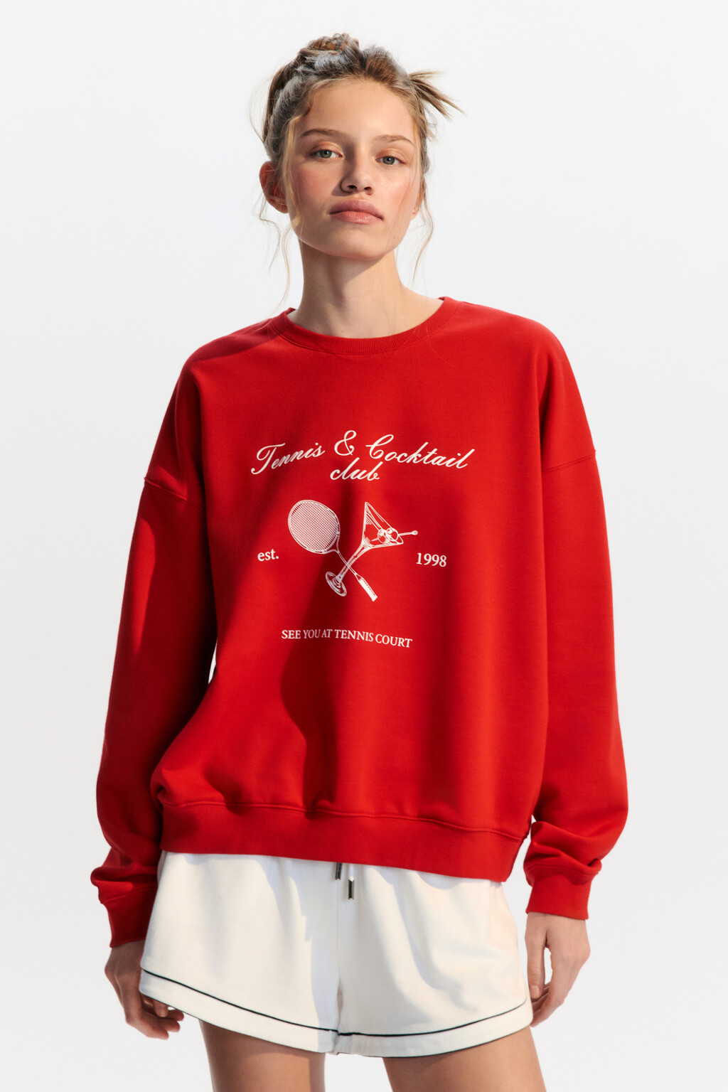 Свитшот oversize трикотажный с принтом - цвет красный - 2