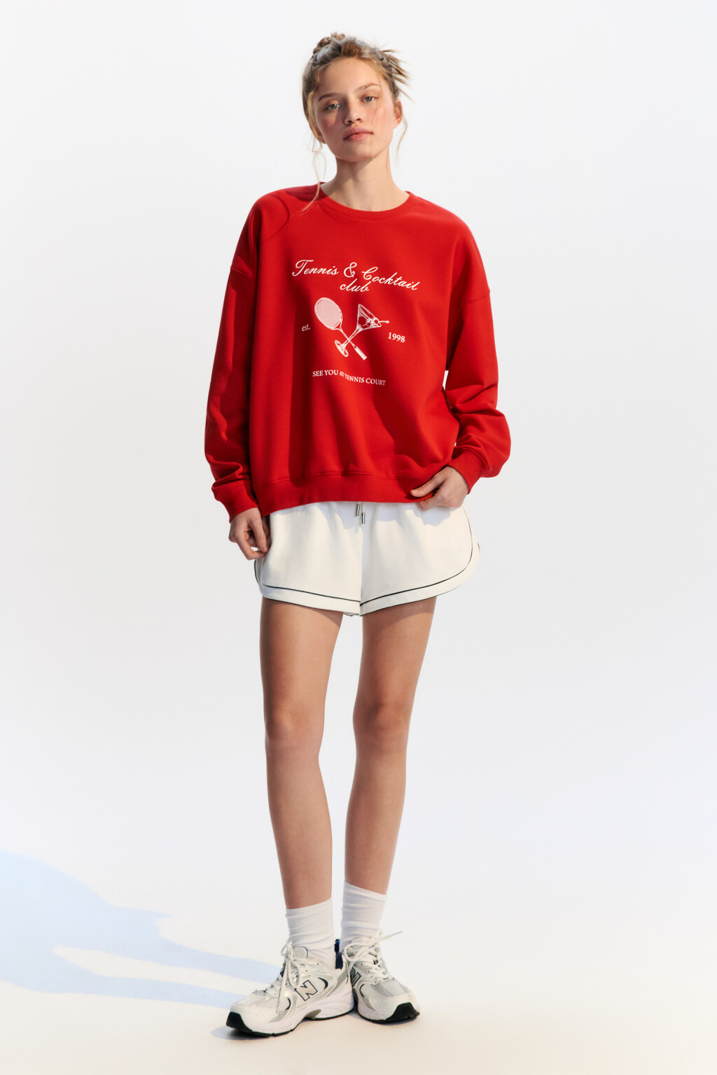 Свитшот oversize трикотажный с принтом - цвет красный - 4