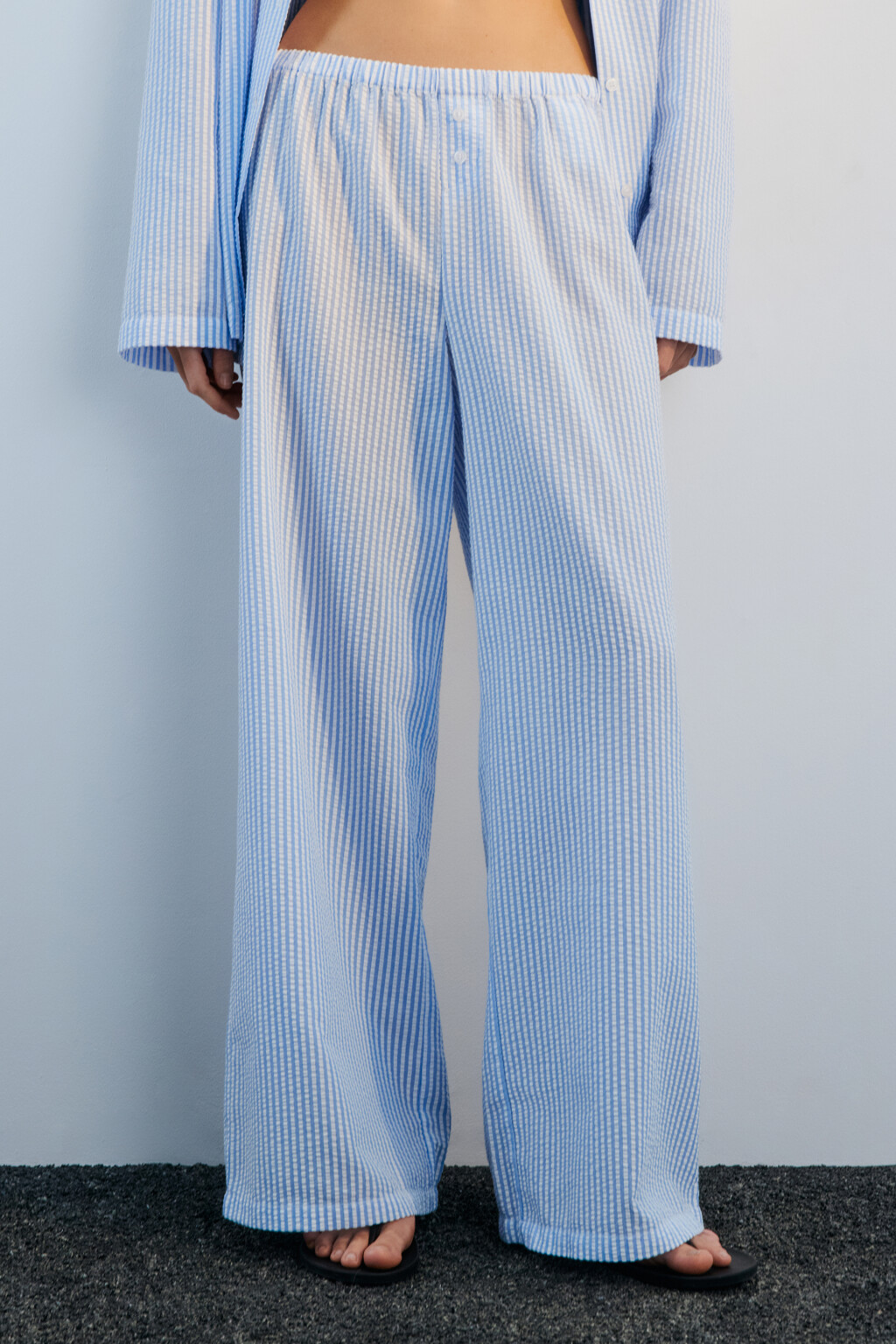 Брюки домашние из жатой ткани - цвет голубой - 3