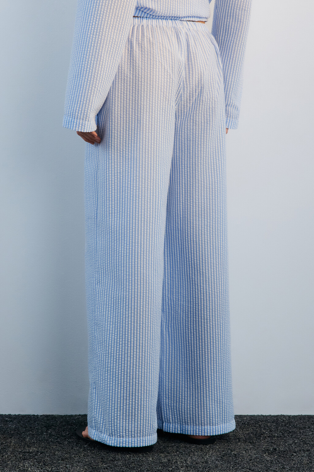 Брюки домашние из жатой ткани - цвет голубой - 4