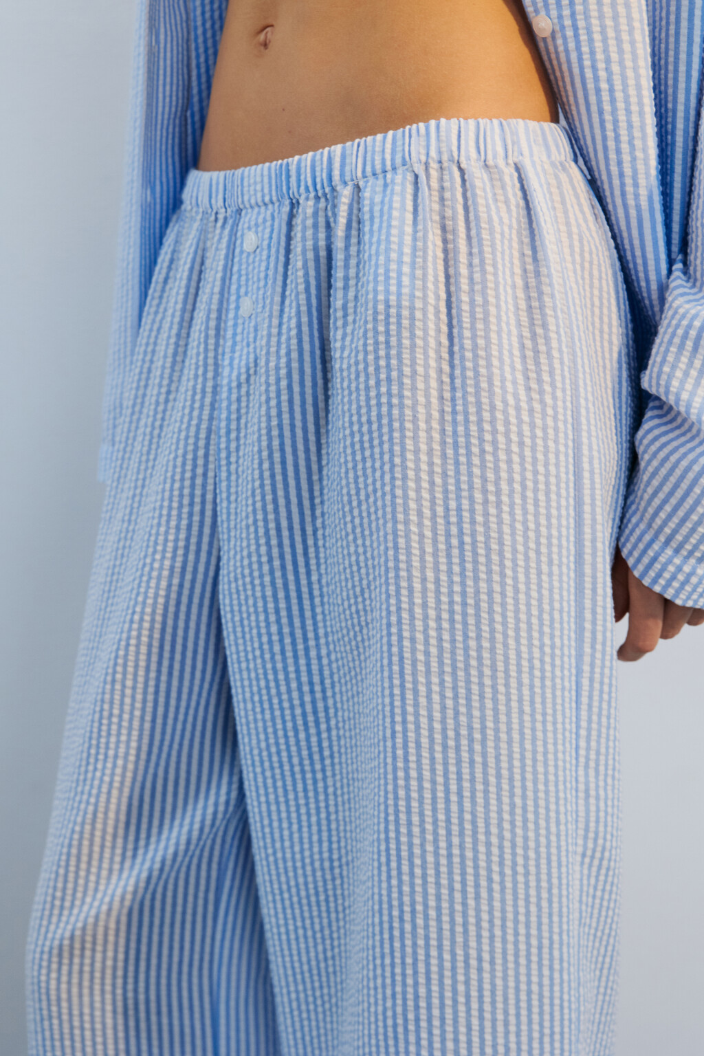 Брюки домашние из жатой ткани - цвет голубой - 7