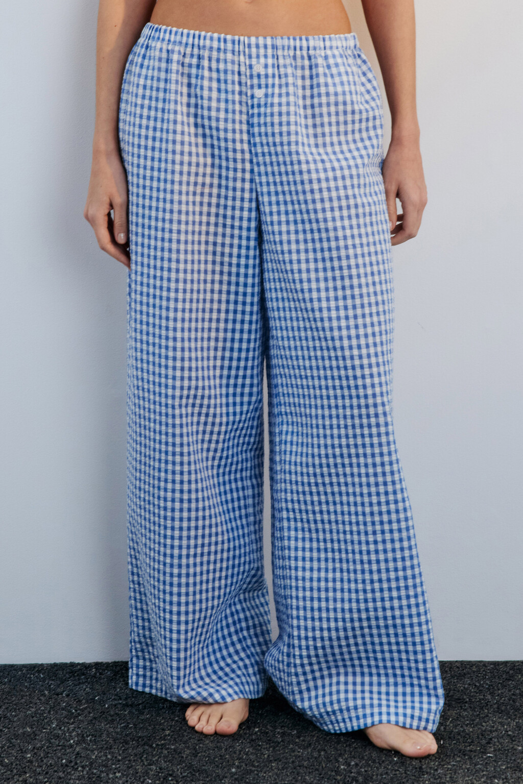 Брюки домашние из жатой ткани - цвет синий - 2