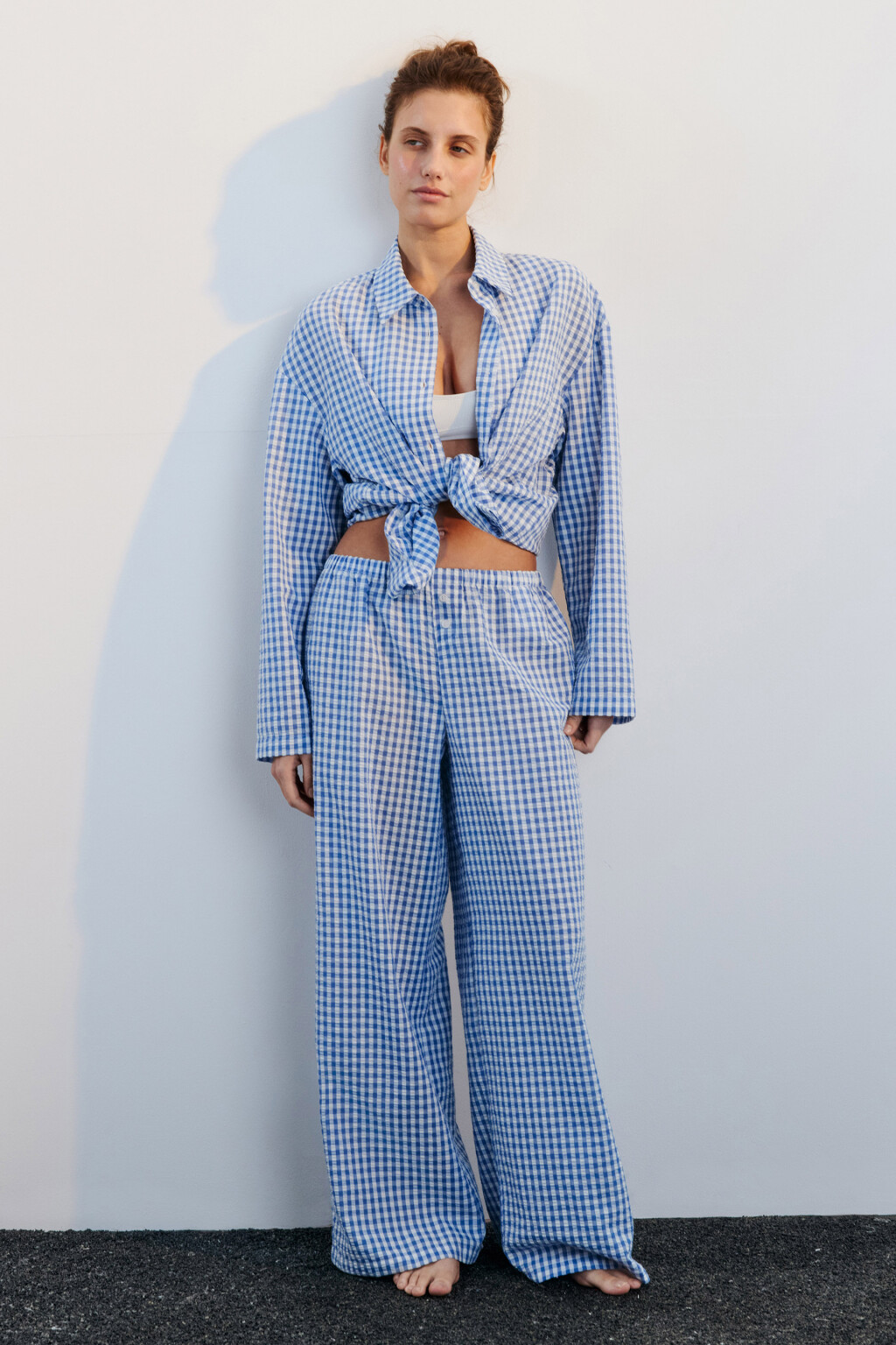 Брюки домашние из жатой ткани - цвет синий - 4