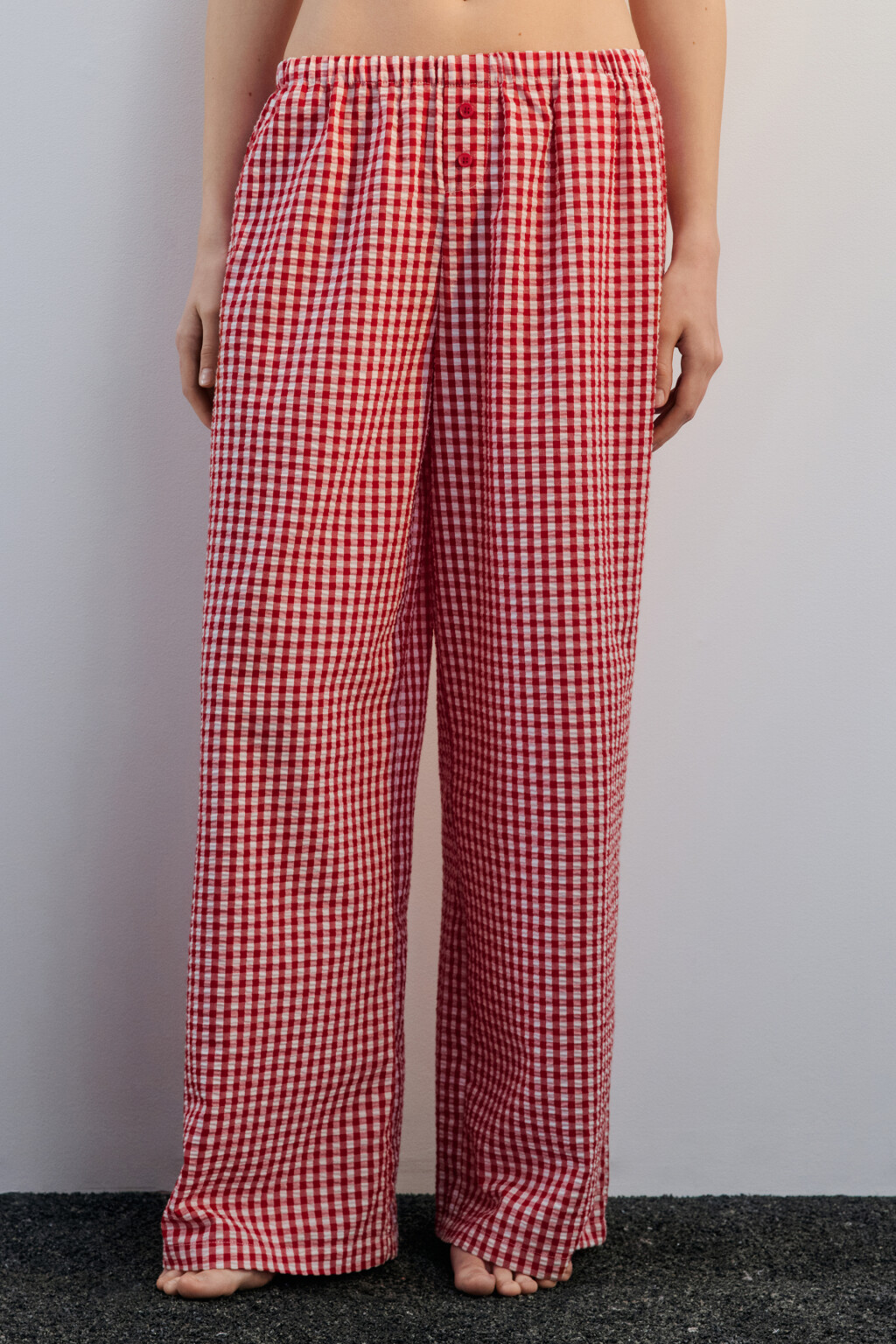 Брюки домашние из жатой ткани - цвет красный - 2