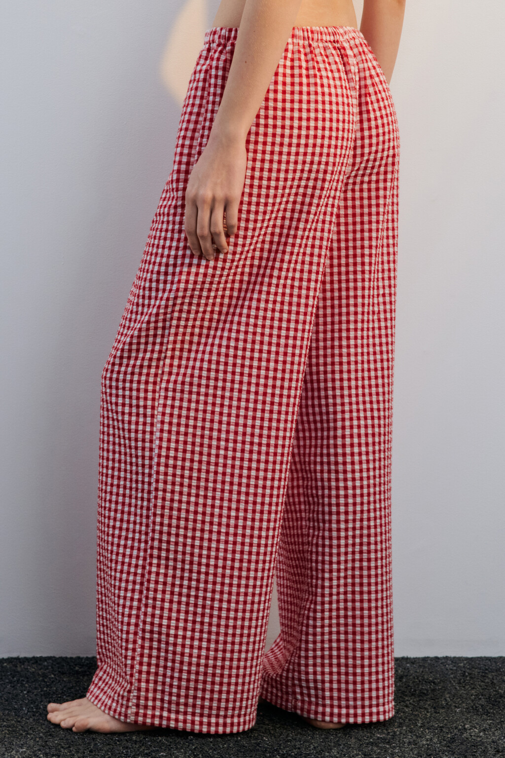 Брюки домашние из жатой ткани - цвет красный - 3