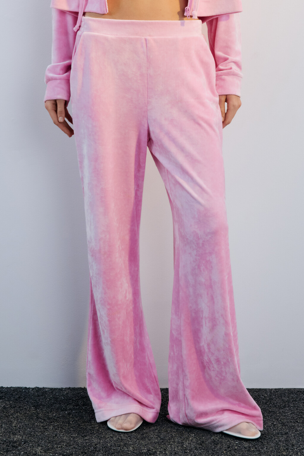 Брюки домашние из велюра - цвет розовый - 2