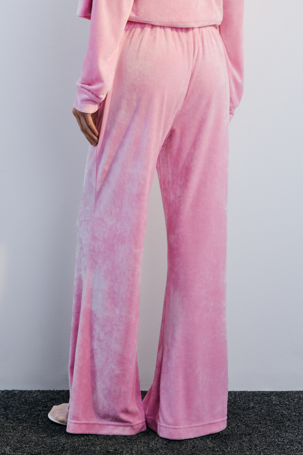 Брюки домашние из велюра - цвет розовый - 3