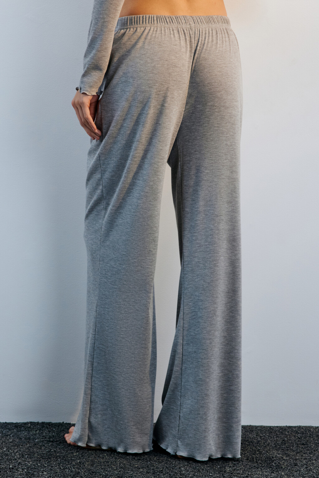 Брюки домашние широкие в рубчик - цвет серый - 3