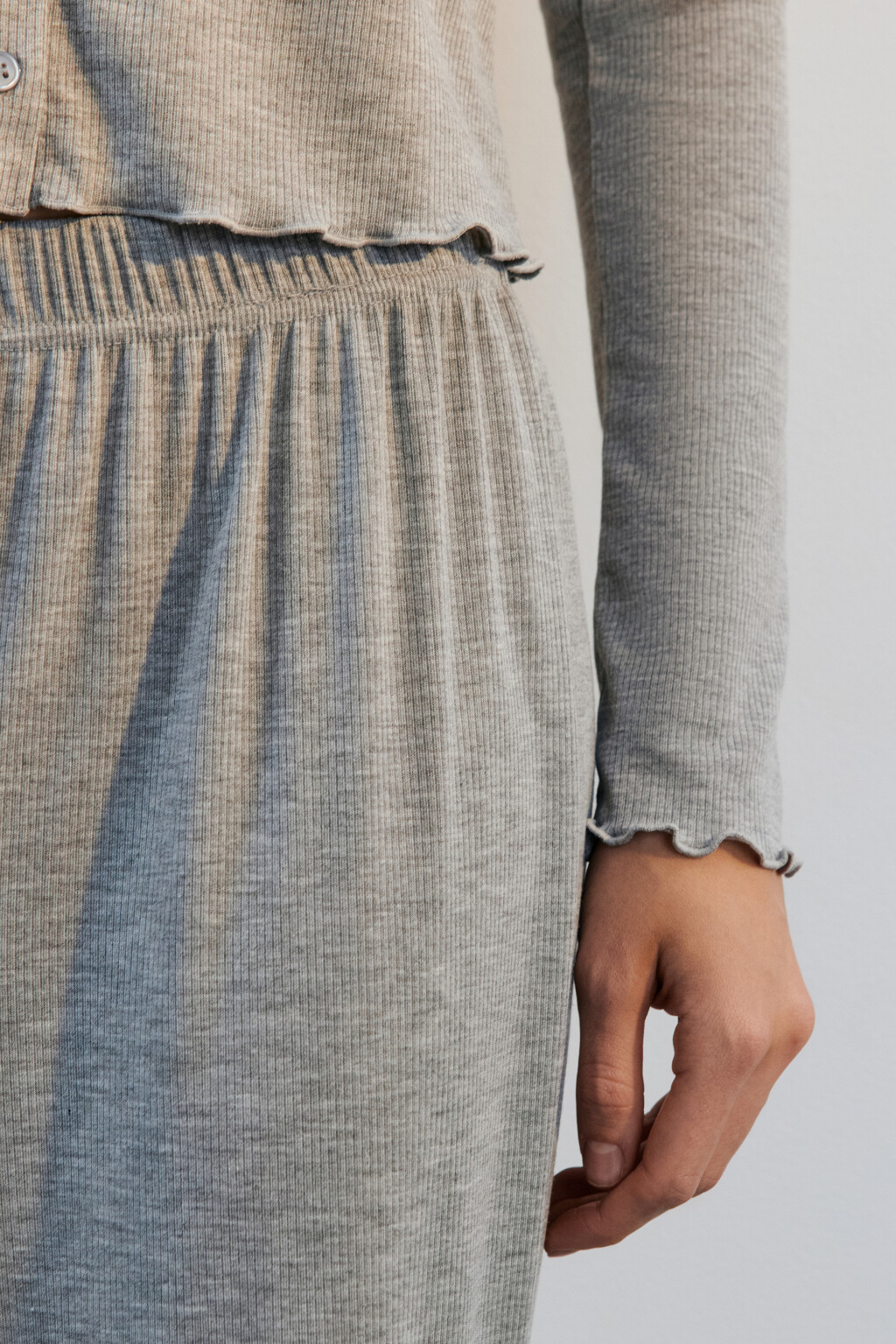 Брюки домашние широкие в рубчик - цвет серый - 5