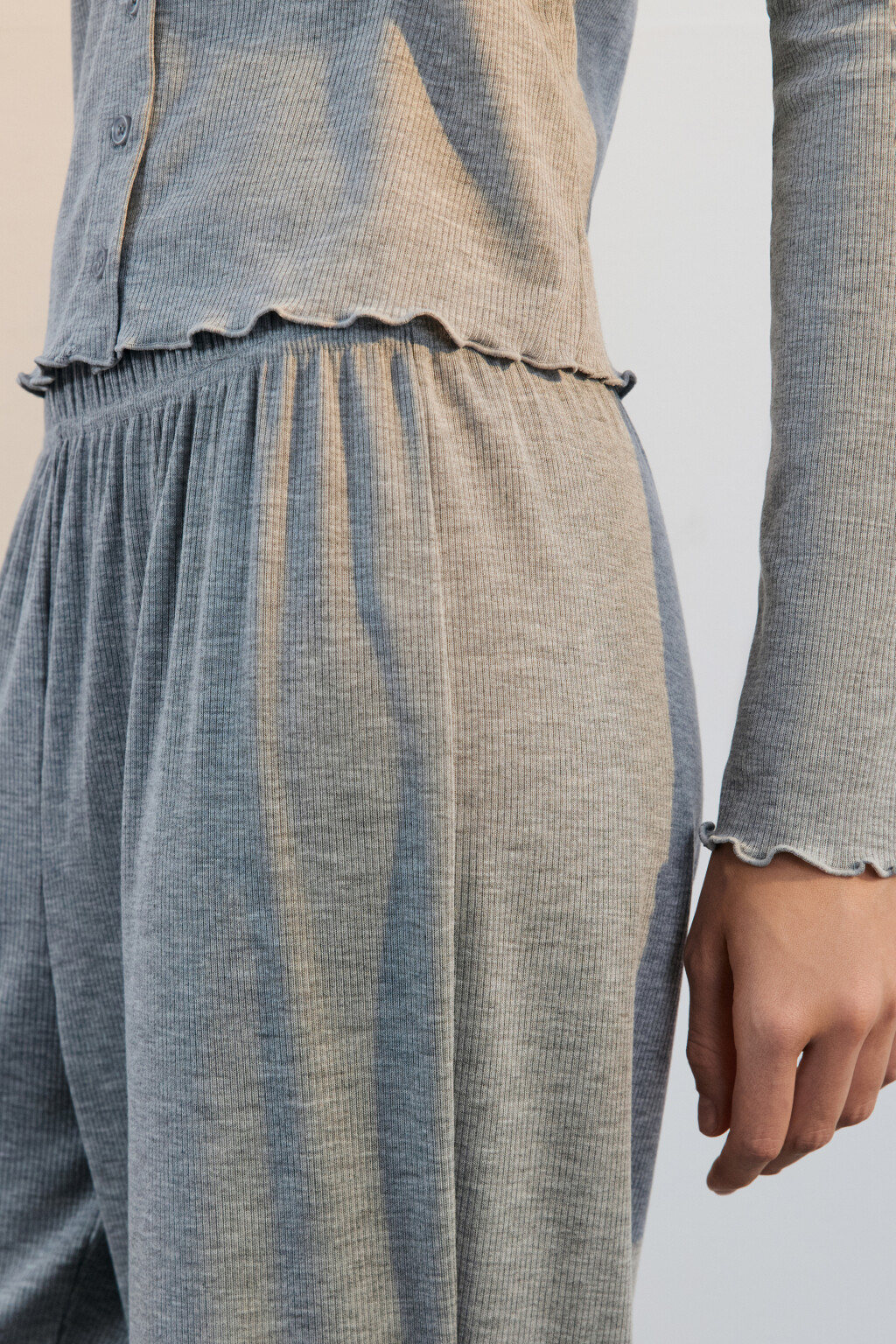 Брюки домашние широкие в рубчик - цвет серый - 6