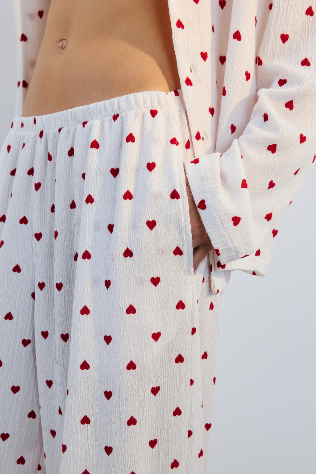 Брюки домашние широкие в сердечко - цвет красный - 7