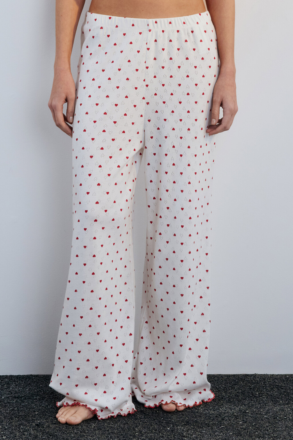 Брюки домашние хлопковые в сердечко - цвет красный - 2