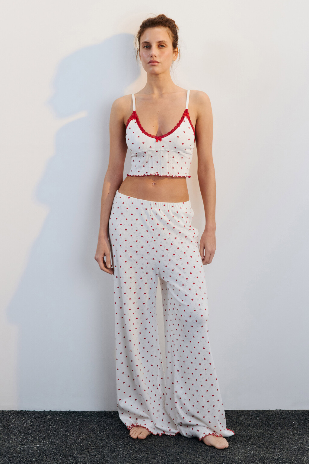 Брюки домашние хлопковые в сердечко - цвет красный - 4