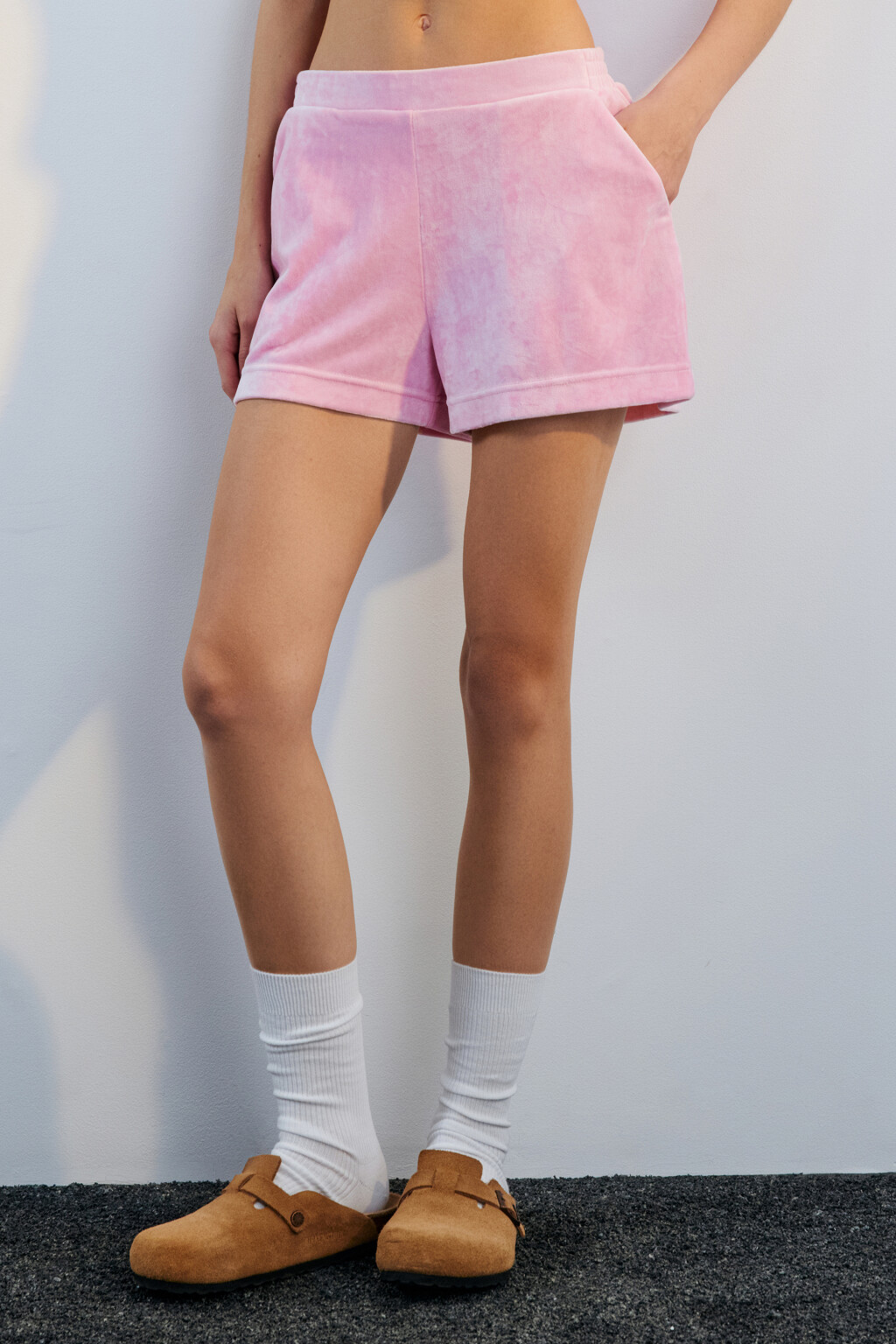 Шорты домашние из велюра - цвет розовый - 2