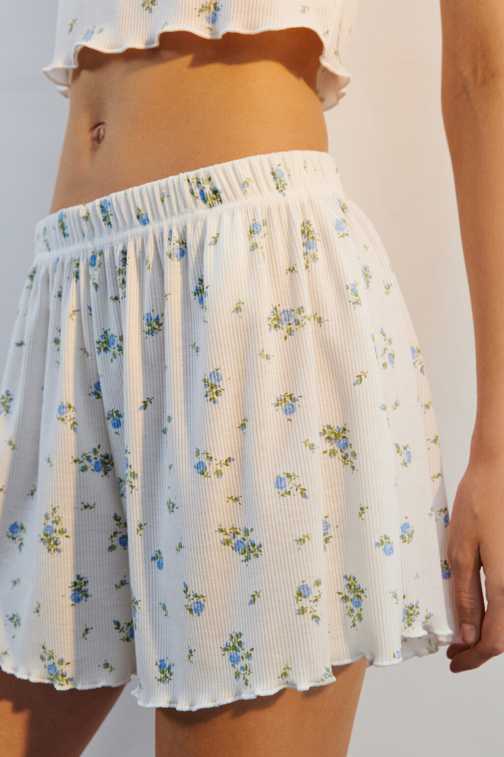 Шорты домашние свободные в рубчик - цвет голубой - 6