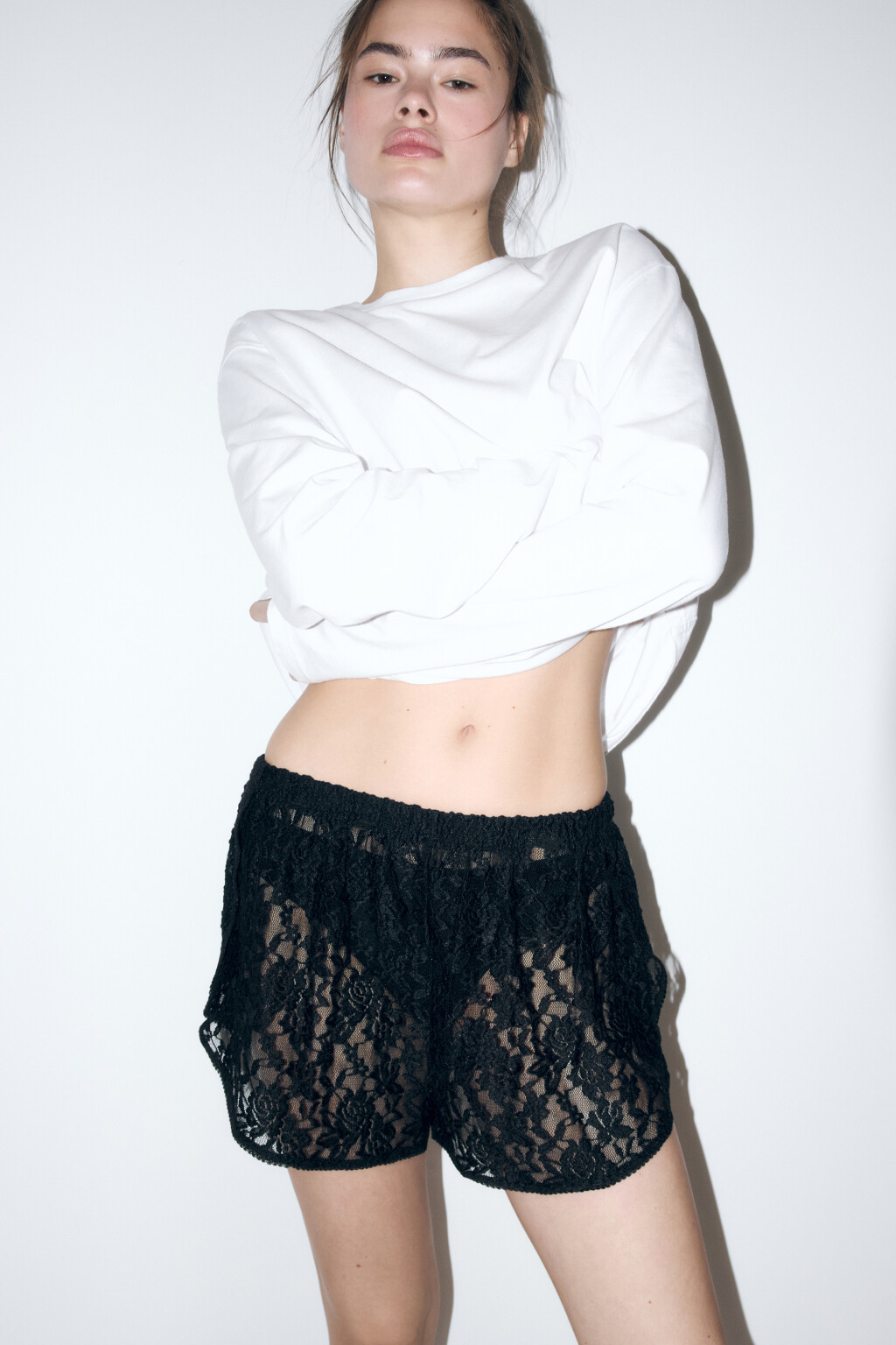 Шорты домашние кружевные - цвет черный - 1