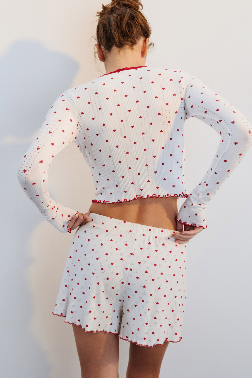 Шорты домашние хлопковые в сердечко - цвет красный - 1