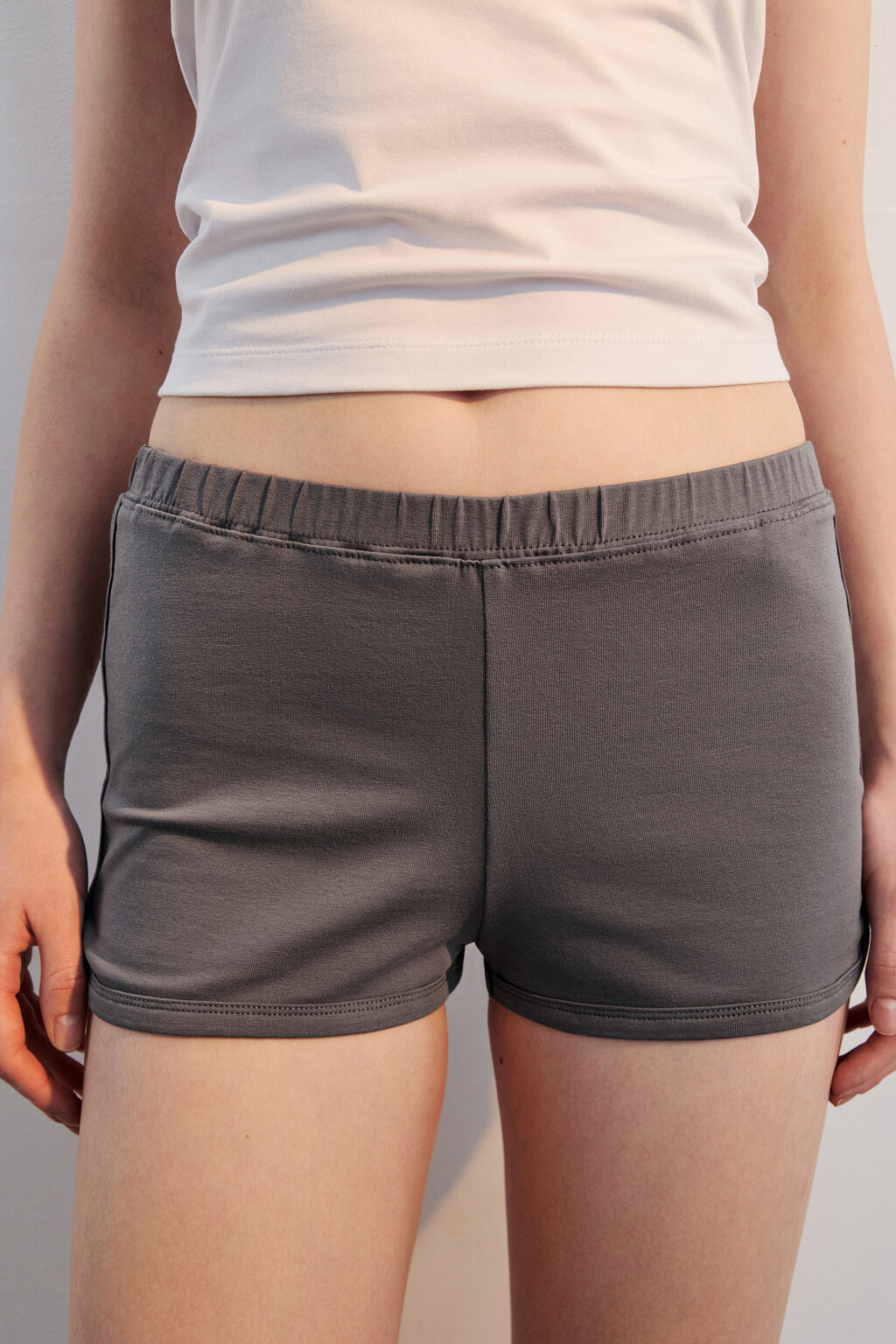 Шорты домашние из хлопкового трикотажа - цвет серый - 1