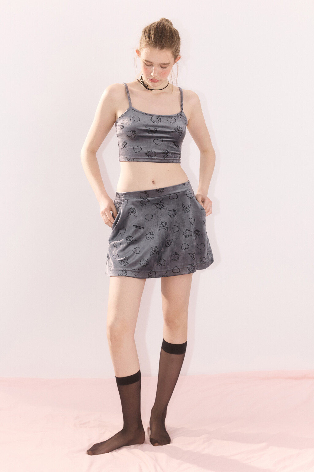 Юбка велюровая с принтом - цвет серый - 4