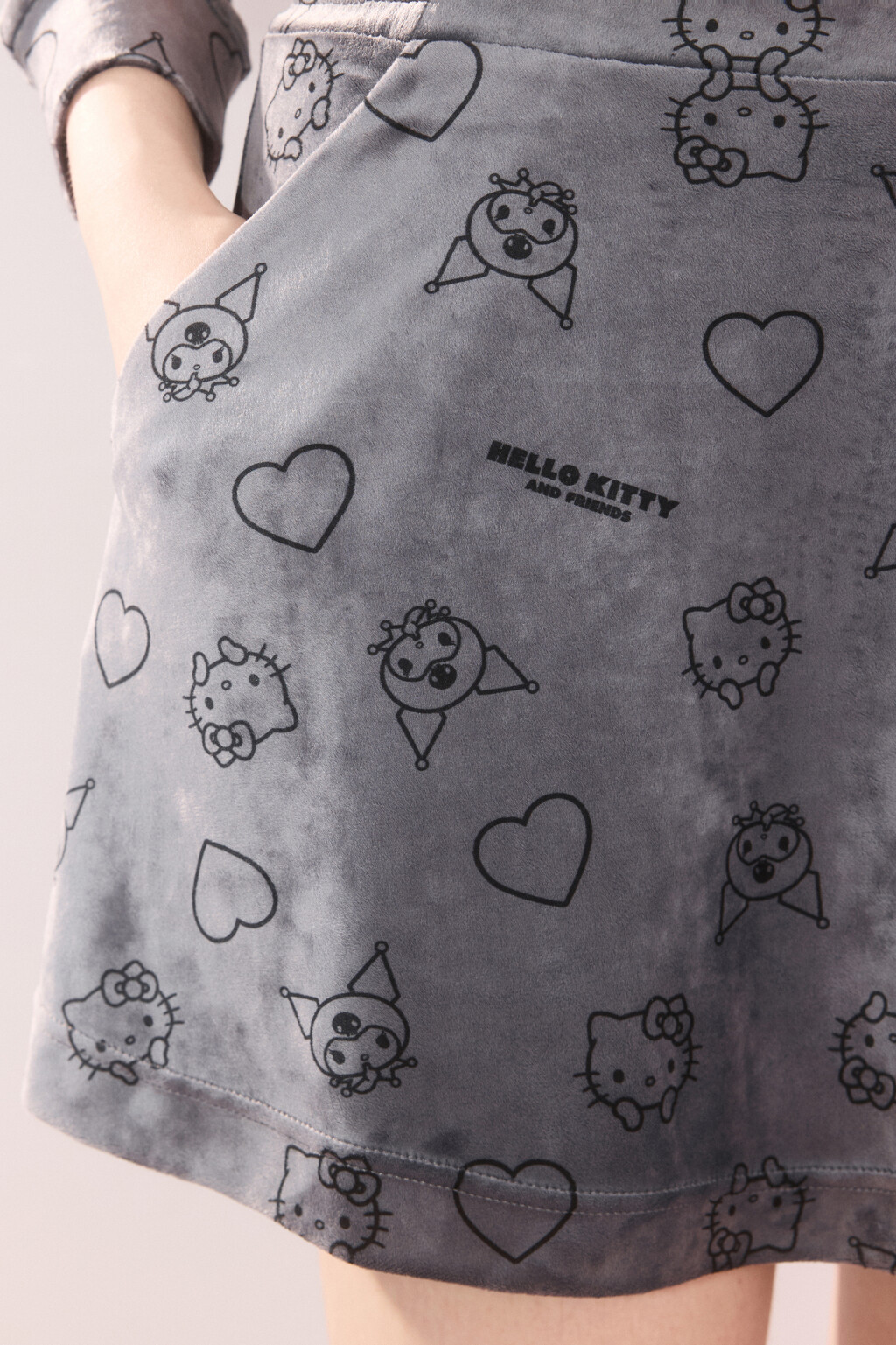 Юбка велюровая с принтом - цвет серый - 6