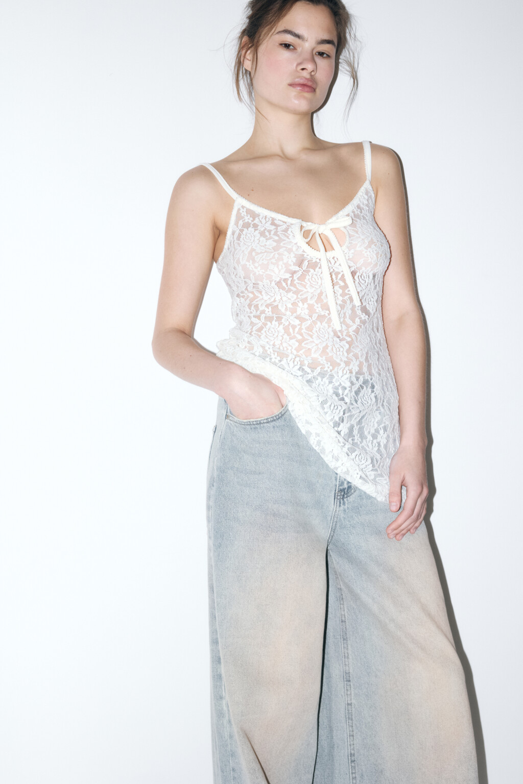 Платье-комбинация домашнее кружевное - цвет ванильный - 2