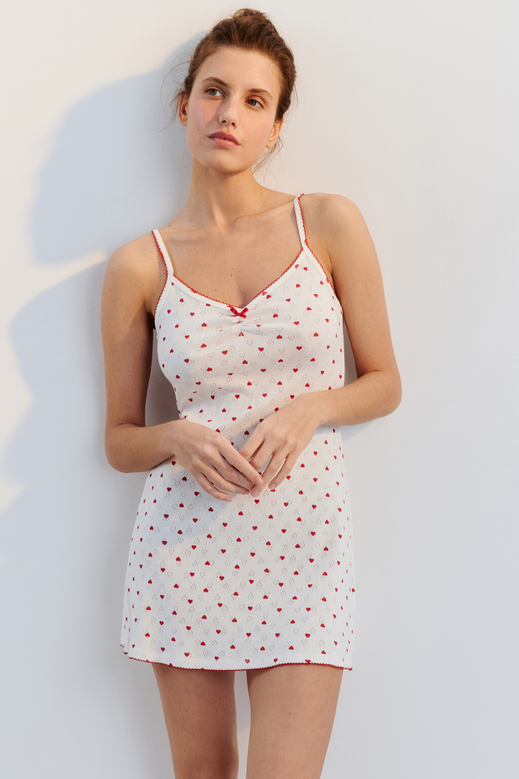 Платье домашнее хлопковое в сердечко - цвет красный - 2
