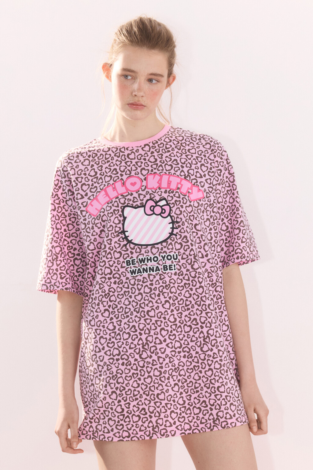 Платье-футболка домашнее с принтом - цвет розовый - 2