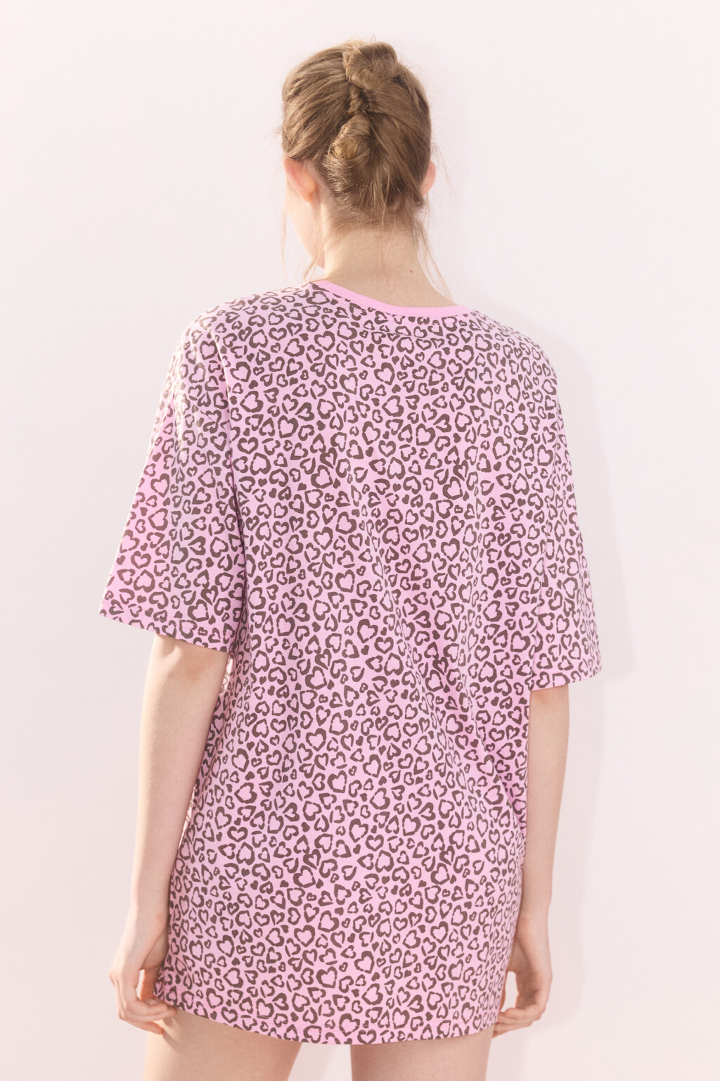 Платье-футболка домашнее с принтом - цвет розовый - 3