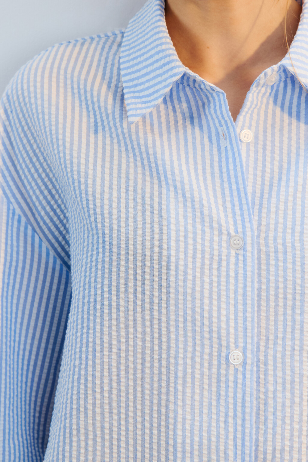 Рубашка домашняя из жатой ткани - цвет голубой - 6