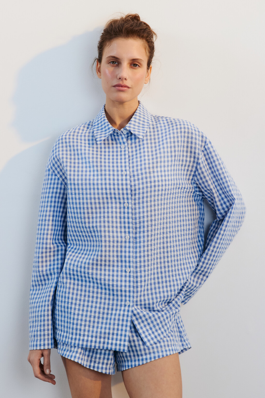 Рубашка домашняя из жатой ткани - цвет синий - 2