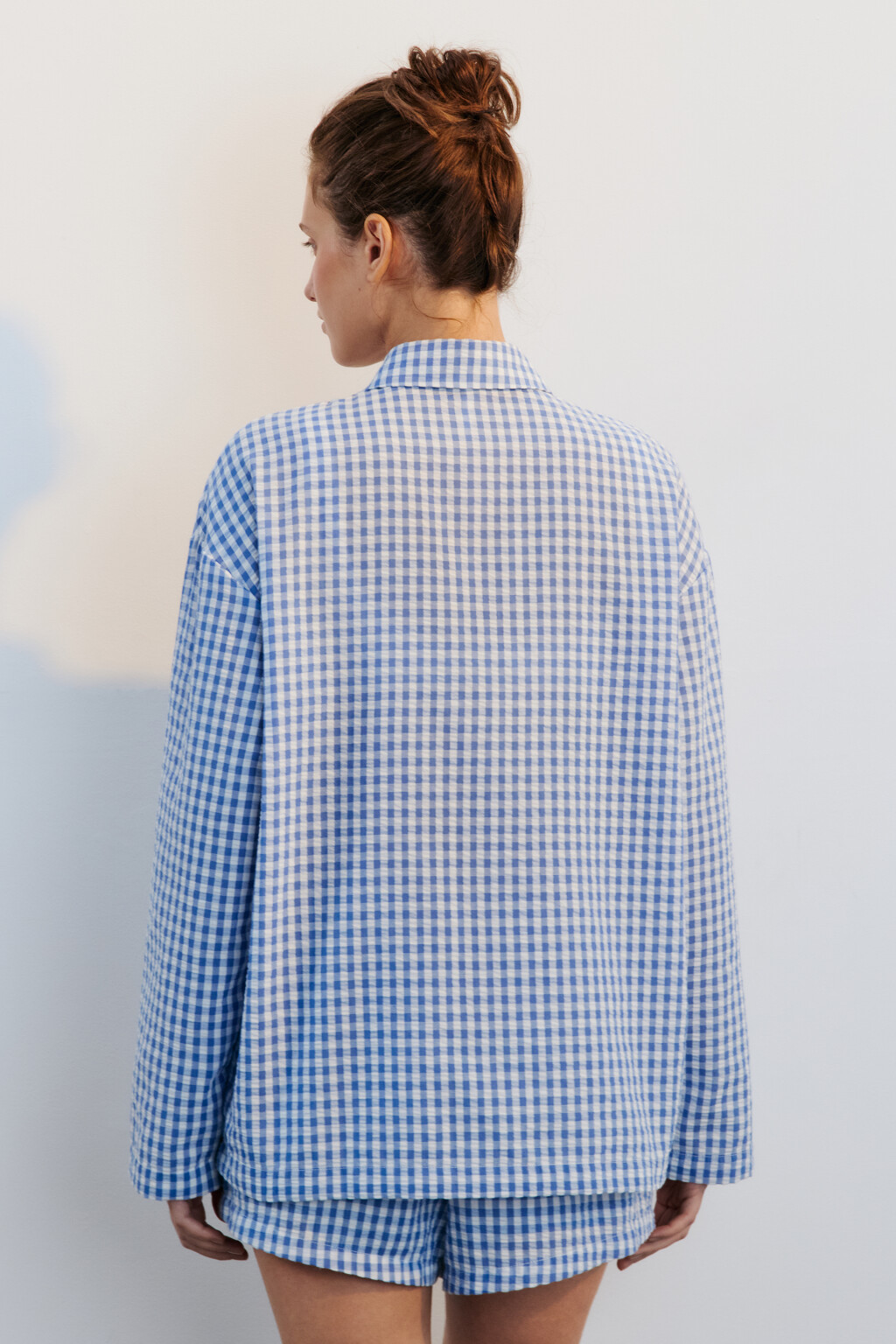 Рубашка домашняя из жатой ткани - цвет синий - 3