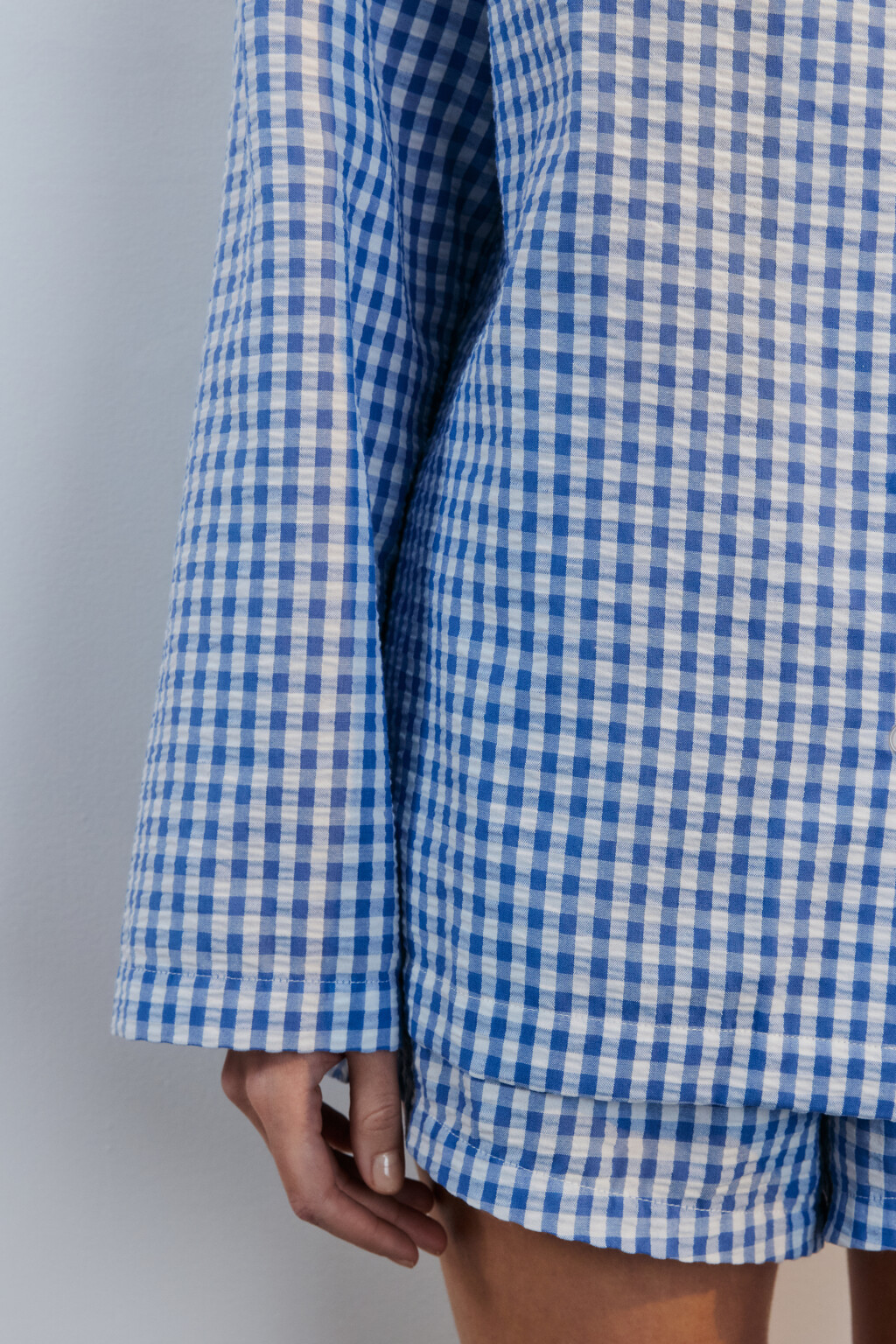 Рубашка домашняя из жатой ткани - цвет синий - 6