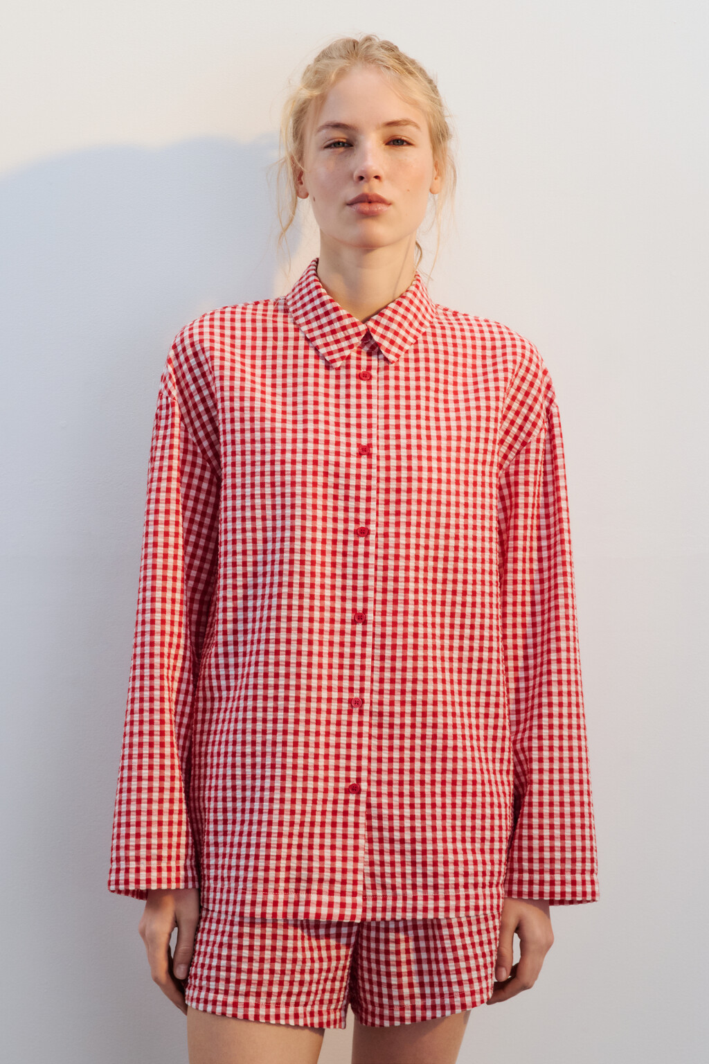 Рубашка домашняя из жатой ткани - цвет красный - 2