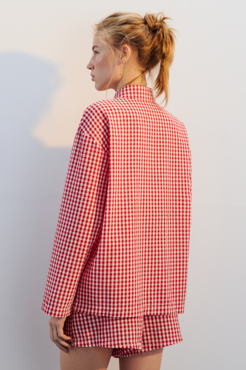 Рубашка домашняя из жатой ткани - цвет красный - 3