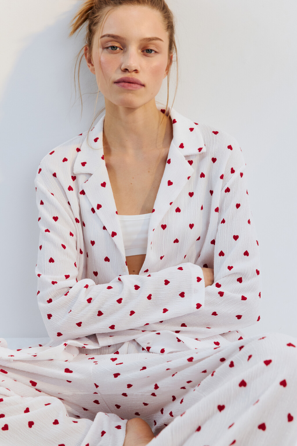 Рубашка домашняя в сердечко - цвет красный - 1