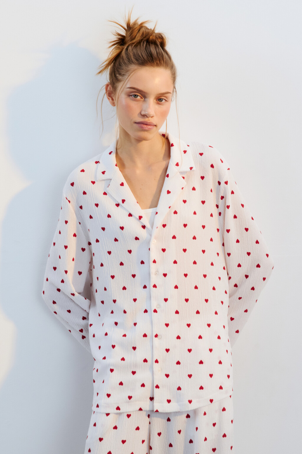 Рубашка домашняя в сердечко - цвет красный - 2