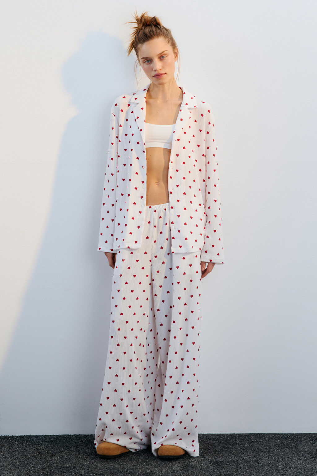 Рубашка домашняя в сердечко - цвет красный - 4