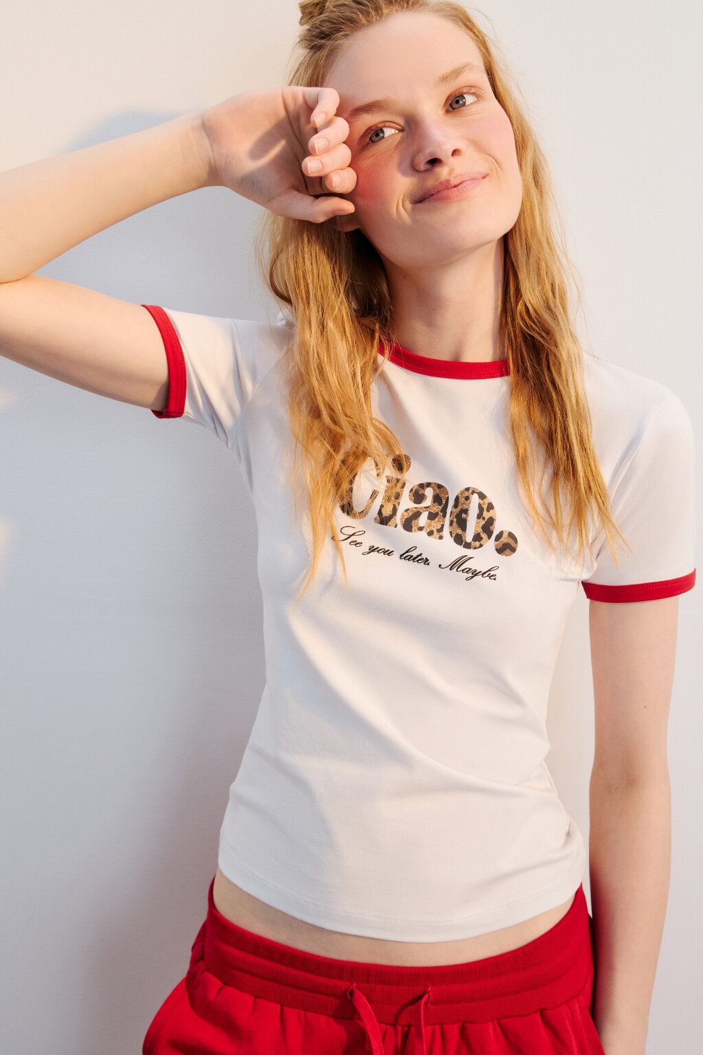 Футболка-топ домашняя с принтом - цвет белый - 1