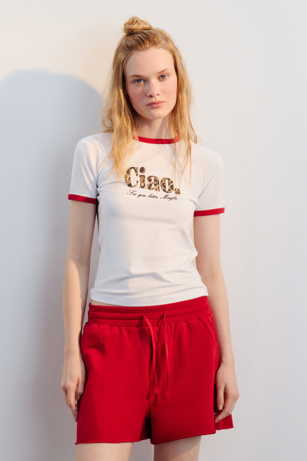 Футболка-топ домашняя с принтом - цвет белый - 2