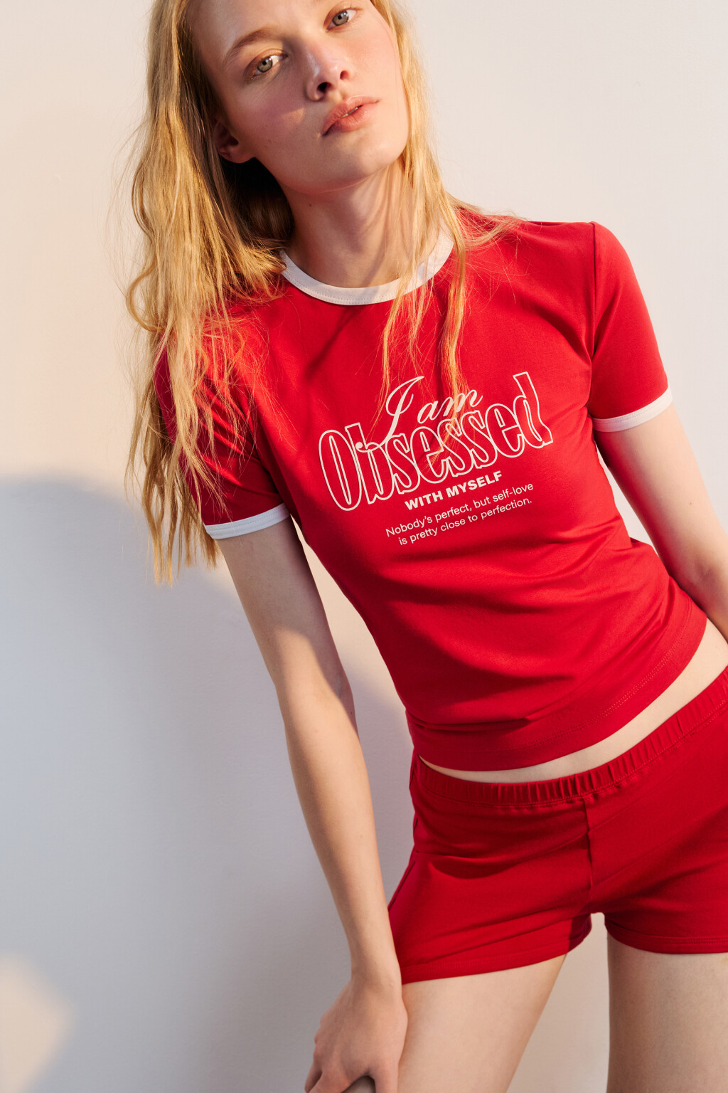 Футболка-топ домашняя с принтом - цвет красный - 1