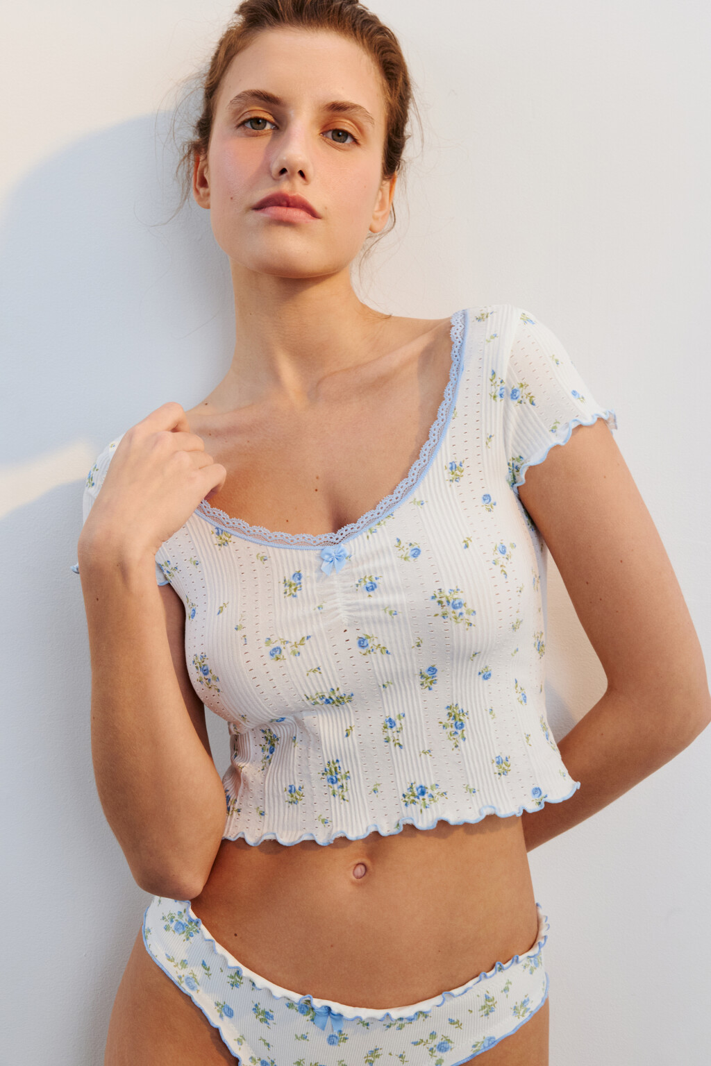 Футболка домашняя бесшовная с принтом - цвет голубой - 1