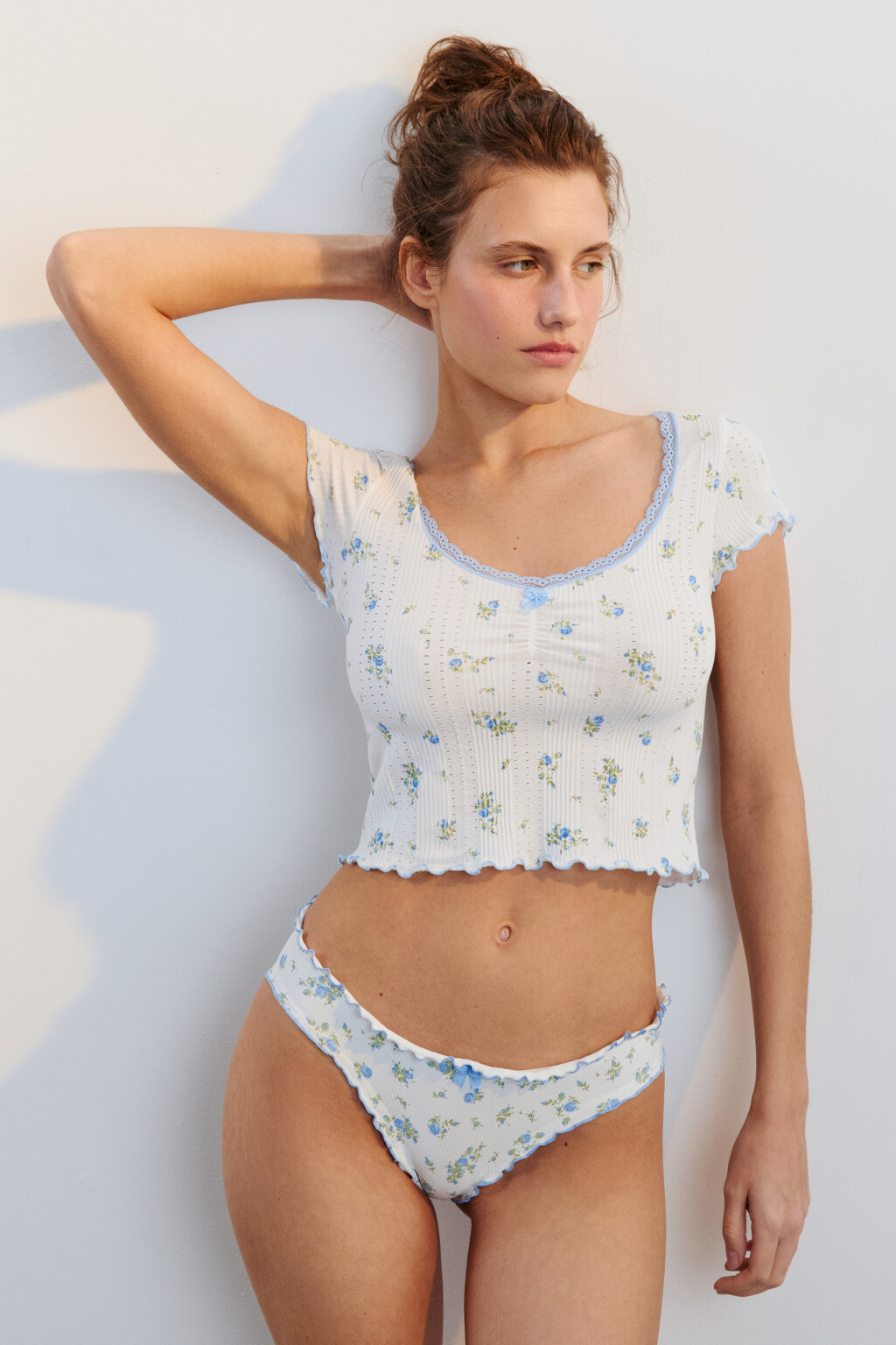 Футболка домашняя бесшовная с принтом - цвет голубой - 2